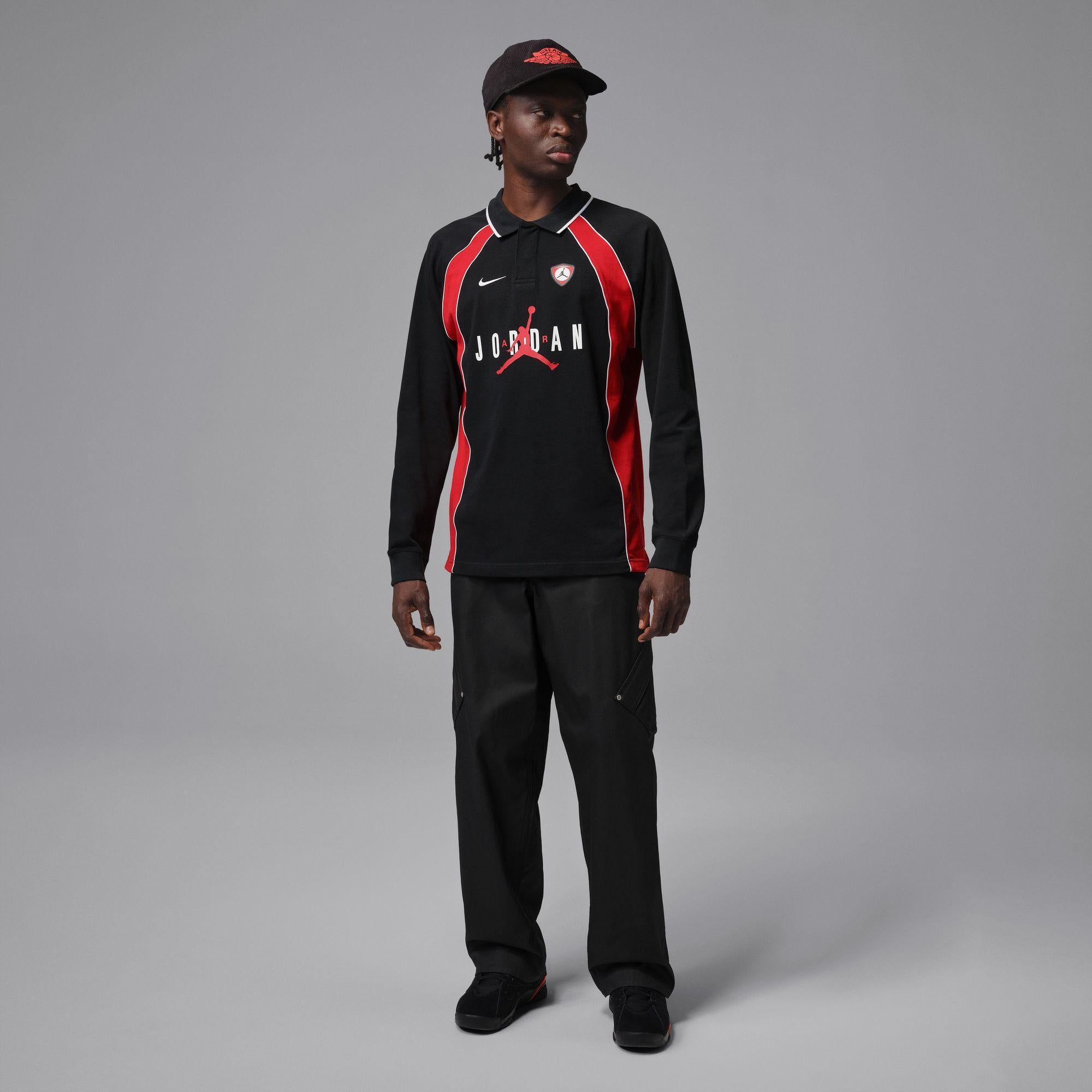 Jordan Flight Long-Sleeve Polo Jersey “Black/Red”