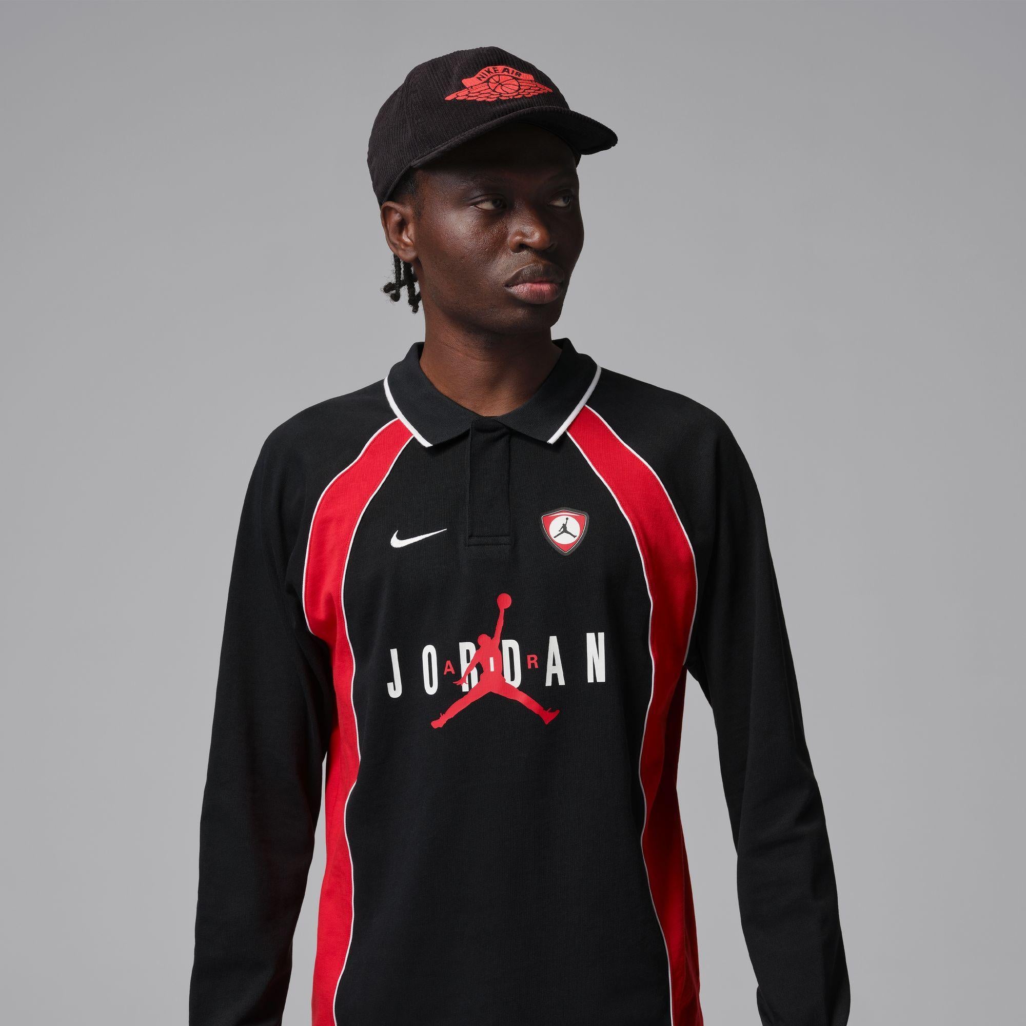 Jordan Flight Long-Sleeve Polo Jersey “Black/Red”