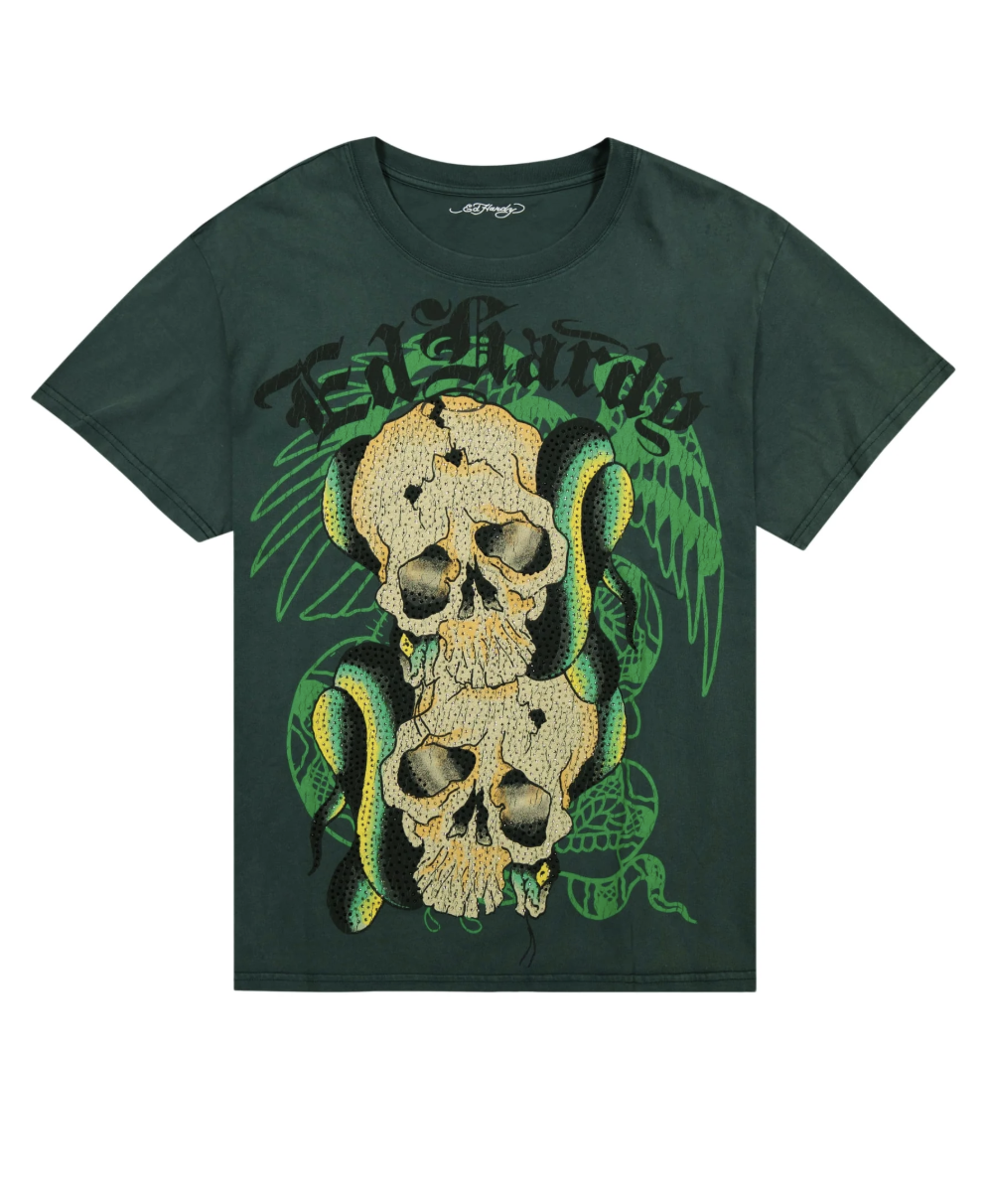 Ed Hardy Skulls Rhinestone Boxy Tshirt
