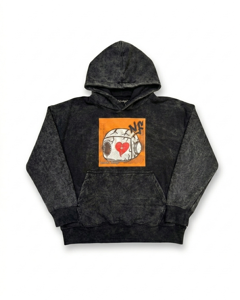 No Feeling Black Stone Wash Hoodie