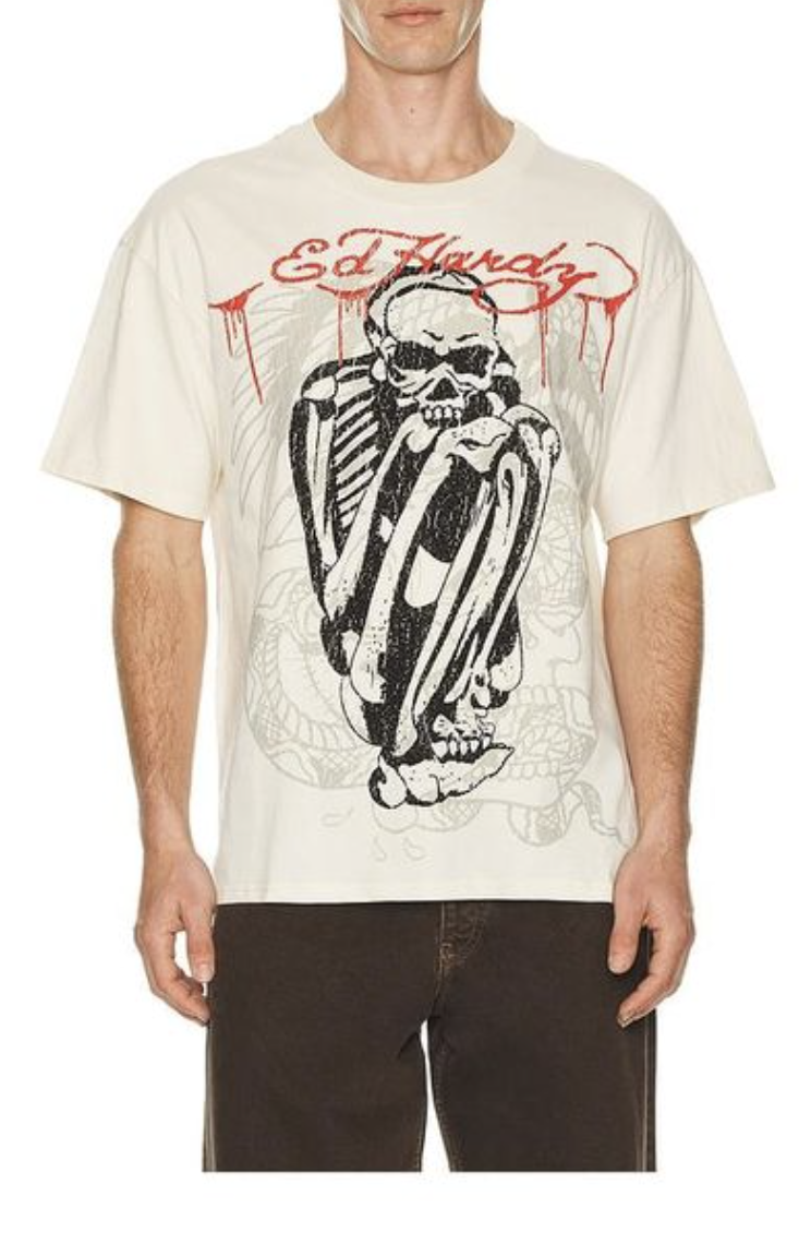 Ed Hardy Skele Rhinestone Boxy Tshirt