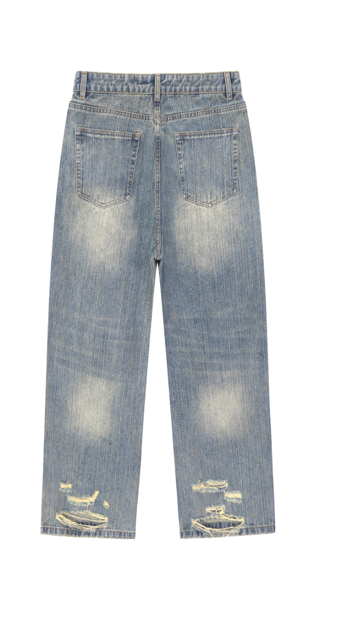Vintage Wash Distressed Denim Jeans