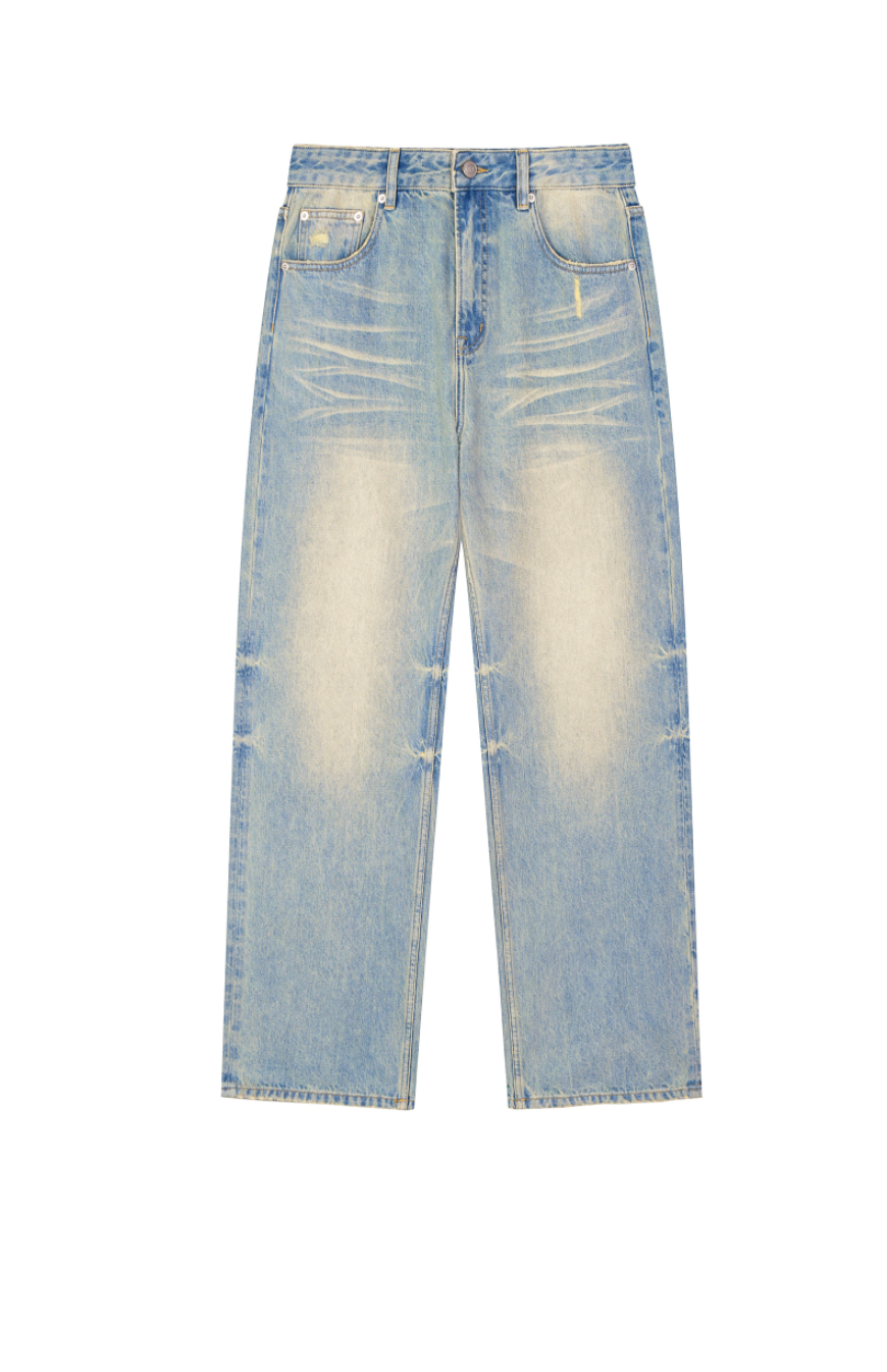 Sun Fade Raw Hem Denim Jeans
