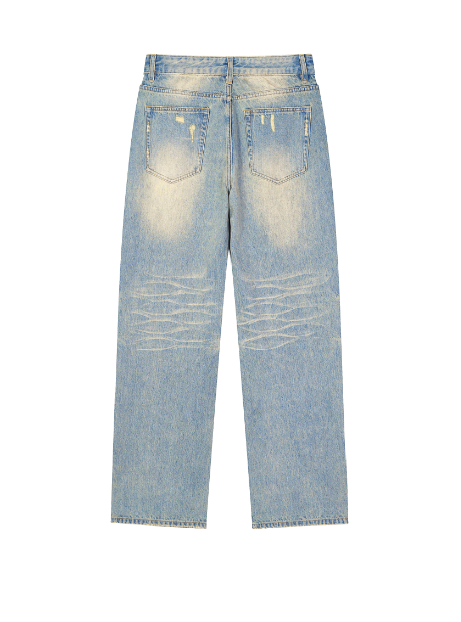 Sun Fade Raw Hem Denim Jeans