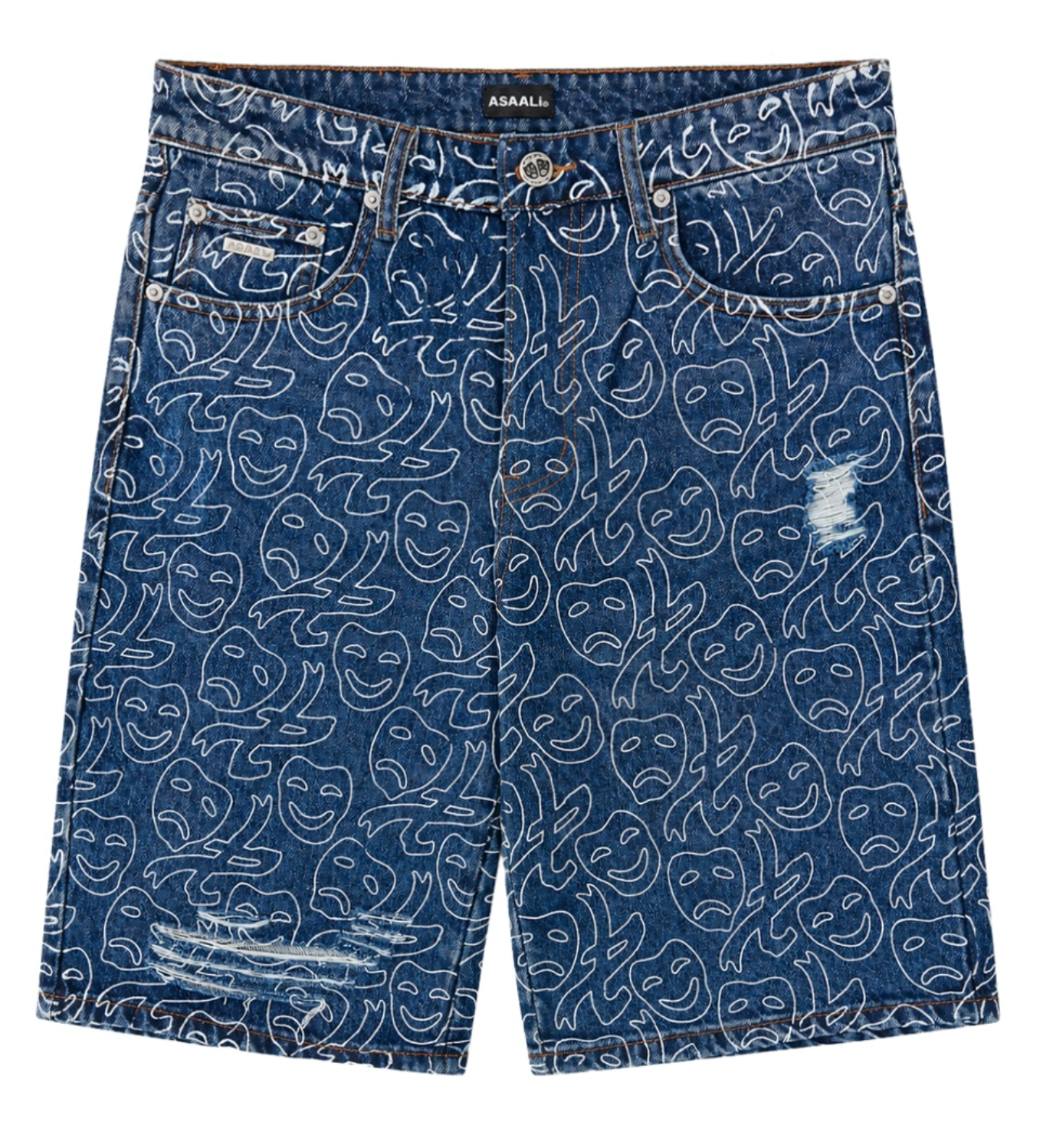 Monogram All Over Print Denim Shorts
