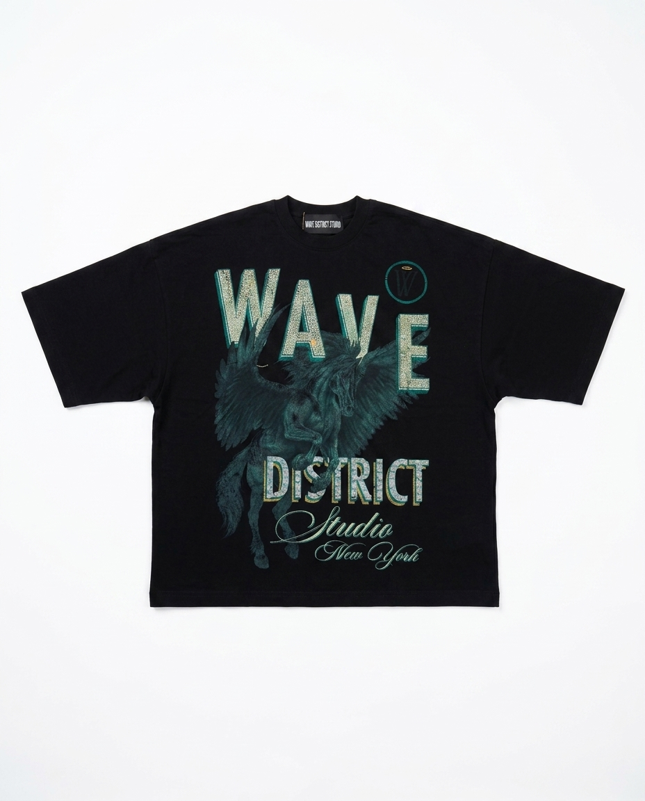 Mystic Wave Black Oversized Tshirt