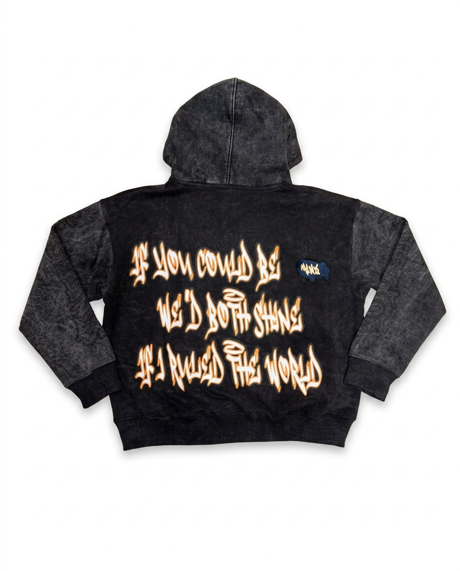 No Feeling Black Stone Wash Hoodie