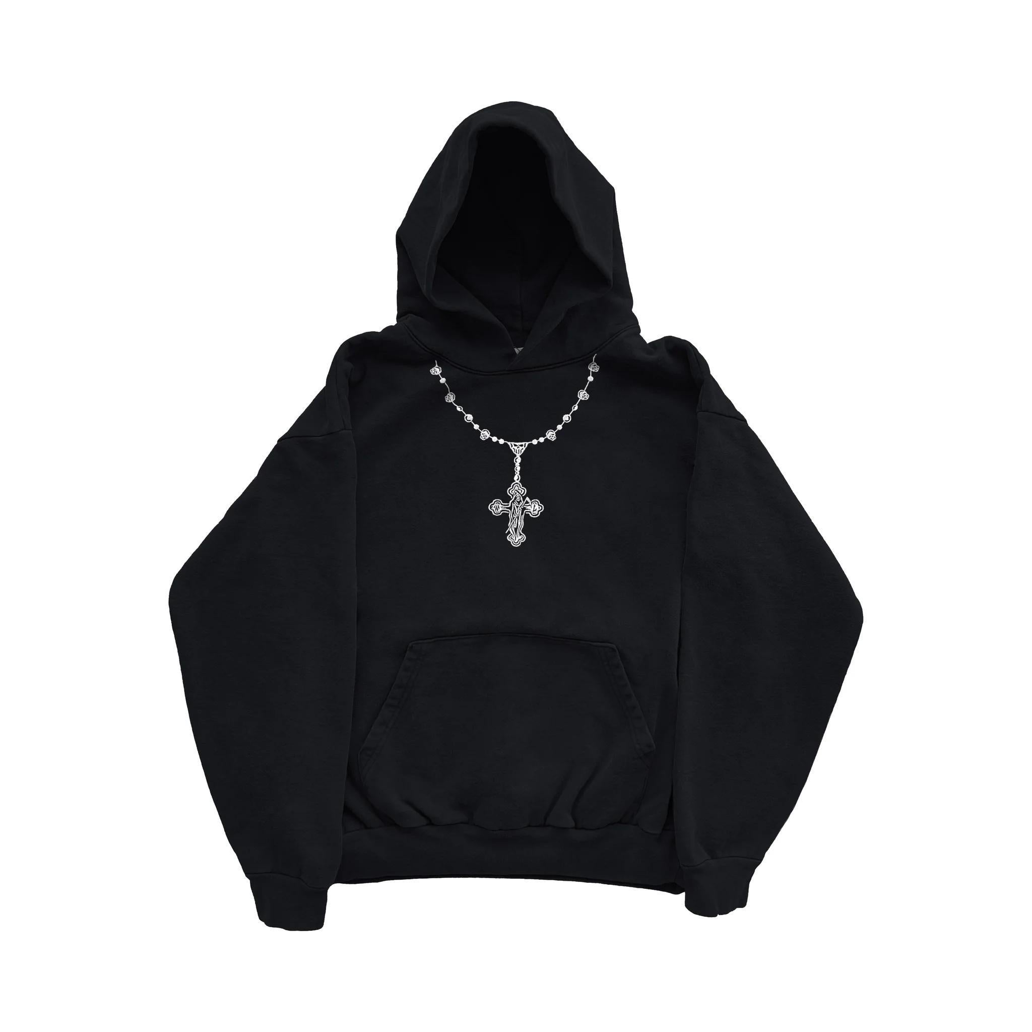 Embroidered Cross Black Hoodie